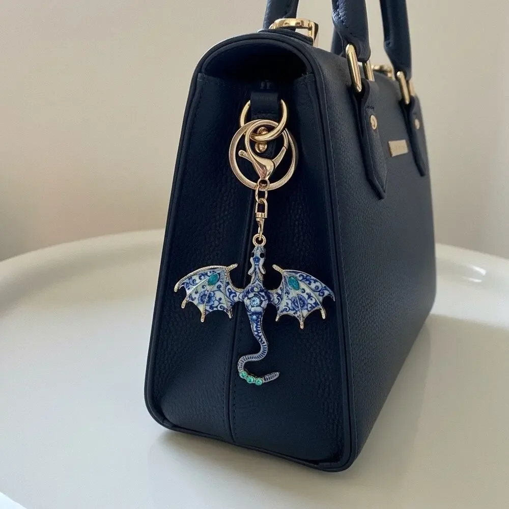 Blue and Gold Fantasy Western Dragon Keychain